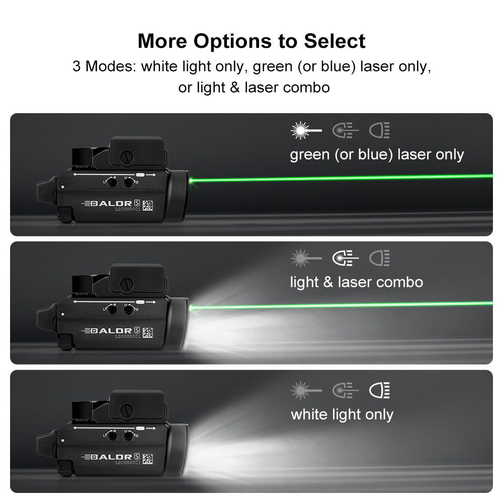 Olight Baldr S Rail Mounted Pistol Light - 800 Lumens, Green Laser